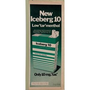 Iceberg 10 Low Tar Delta Filter Menthol Cigarettes Vintage Tobacco Print Ad 1972